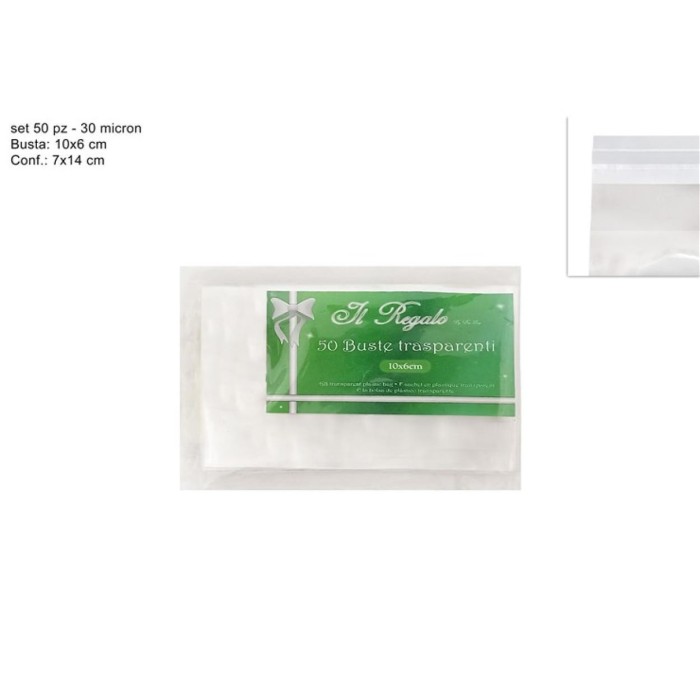 BUSTINE TRASPARENTI 50PZ 10X6CM CON ADESIVO